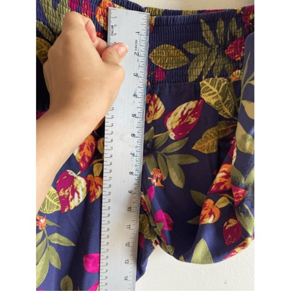 J2 J. Jill Womens Navy Blue Tropical Floral Smocked Wide Leg Crop Pants Size S - Picture 6 of 9